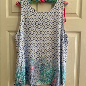 Lilly Pulitzer Blue and White Kristen Tank Top XL NWT